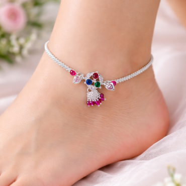 multicolor silver anklet for women