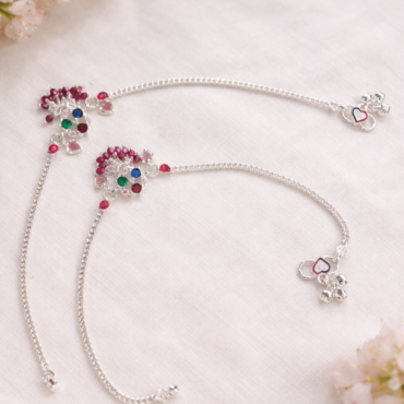 multicolor silver anklet for women