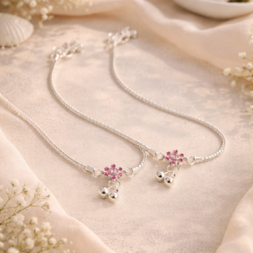 pink flower charm anklet for women