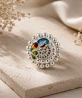 Festive Handmade Silver Rakhdi | Traditional Meenakari Silveradda