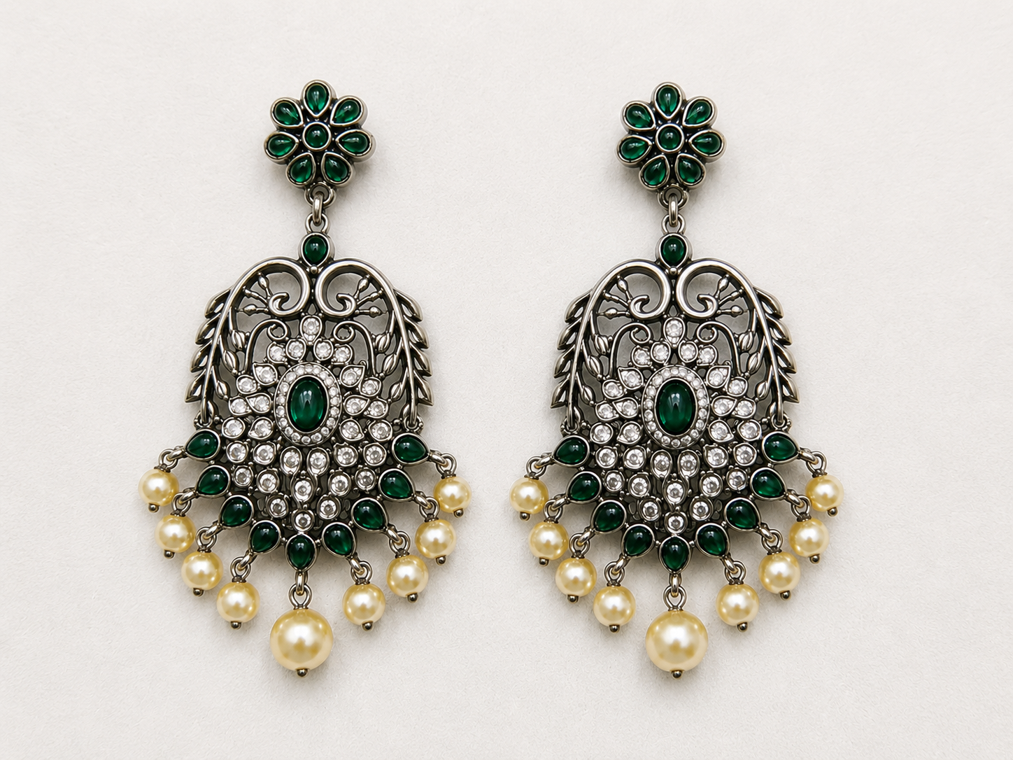 Green Stone Pearl Drop Necklace Set for Women | Silveradda