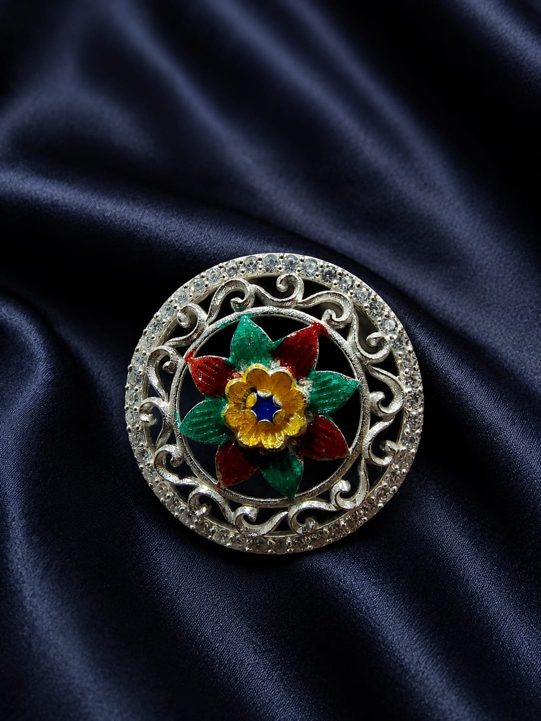 Vintage Floral Pattern Silver Rakhdi – Traditional Design | Silveradda